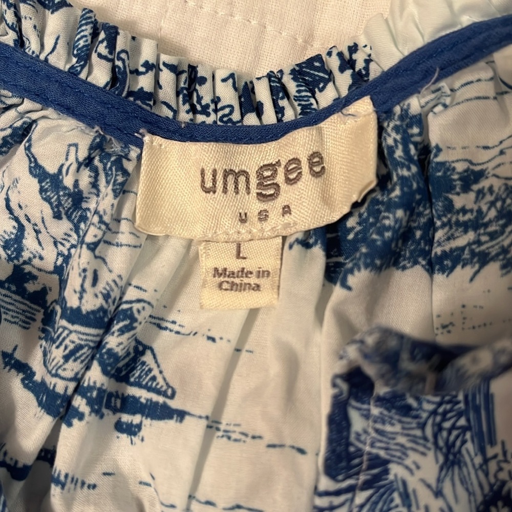 Umgee Toile Print Pullover Top with Puff Sleeves and Shirring Details - EUC - Picture 7 of 8